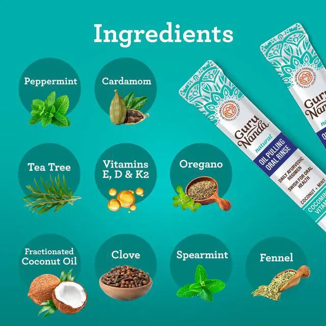 Alt view image 3 of 7 - Travel Sachets Coconut Oil Pulling, Fresh Breath Mouthwash, 7 Essential Oils & Vitamins for Happy Teeth & Gums, 7 Sachets
