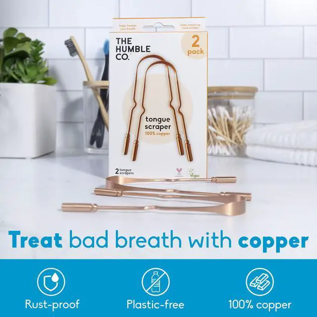 Alt view image 3 of 6 - Tongue Scraper for Adults & Kids, 2 Pack - 100% Copper Tongue Cleaner Helps Eliminate Bad Breath & Bacteria - Dental Oral Care Products & Personal Hygiene Essentials