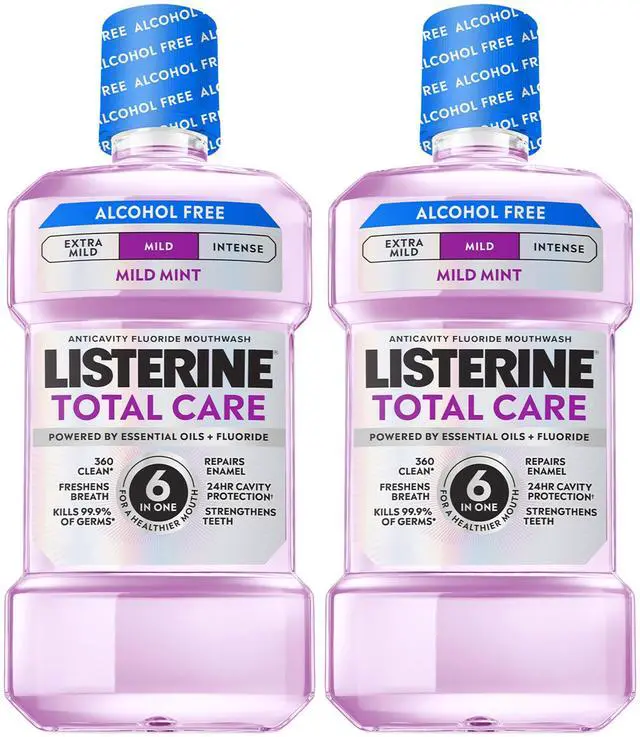 Main image of Mouthwash Total Care Mild Mint Anticavity Treatment for Adults Kills 99.9% of Bad Breath Germs No Burn Alcohol Free Fluoride Mouthwash, 2 Pack of 33.8 fl oz/1 L