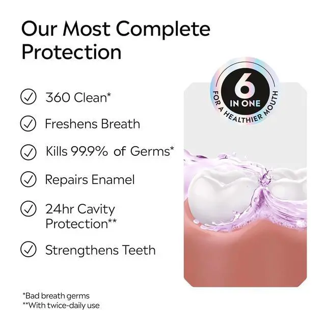 Alt view image 4 of 7 - Mouthwash Total Care Mild Mint Anticavity Treatment for Adults Kills 99.9% of Bad Breath Germs No Burn Alcohol Free Fluoride Mouthwash, 2 Pack of 33.8 fl oz/1 L