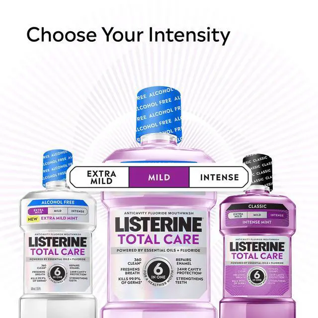 Alt view image 5 of 7 - Mouthwash Total Care Mild Mint Anticavity Treatment for Adults Kills 99.9% of Bad Breath Germs No Burn Alcohol Free Fluoride Mouthwash, 2 Pack of 33.8 fl oz/1 L