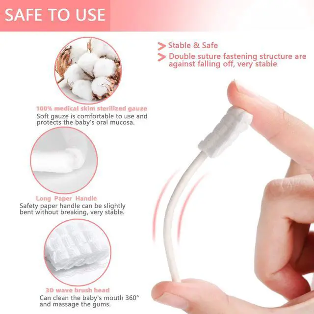 Alt view image 2 of 6 - Baby Tongue Cleaner, 42Pcs Disposable Infant Toothbrush, Gauze Gum Cleaner Baby Oral Cleaning Stick Dental Care for 0-36 Months + Free 1 Finger Toothbrush