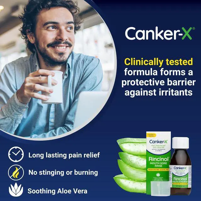 Alt view image 3 of 7 - Rincinol Oral Rinse Mouthwash, Quick Pain Relief from Canker Sores, Mouth Burns & More, Benzocaine Free & Alcohol Free Mouthwash, Adults & Kids 6+ Years, 4.0 Fl. Oz.