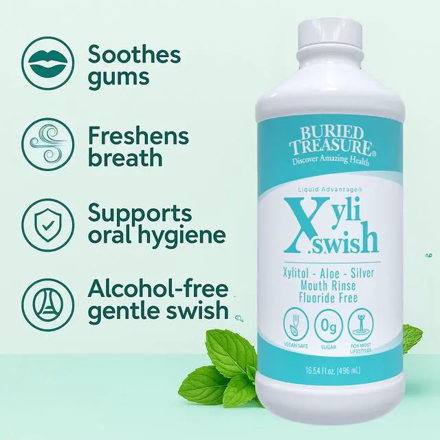 Alt view image 3 of 7 - Xyli Swish - All Natural Formulated Nano Silver, Xylitol & Aloe Mouthwash - Alcohol and Fluoride Free - Oral Rinse to Fight Bad Breath & Dry Mouth - Peppermint Flavor - 16oz.