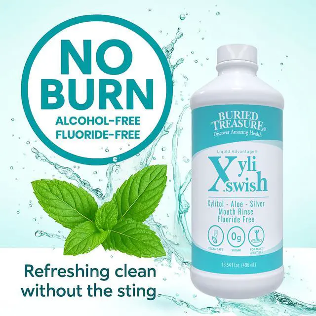 Alt view image 2 of 7 - Xyli Swish - All Natural Formulated Nano Silver, Xylitol & Aloe Mouthwash - Alcohol and Fluoride Free - Oral Rinse to Fight Bad Breath & Dry Mouth - Peppermint Flavor - 16oz.