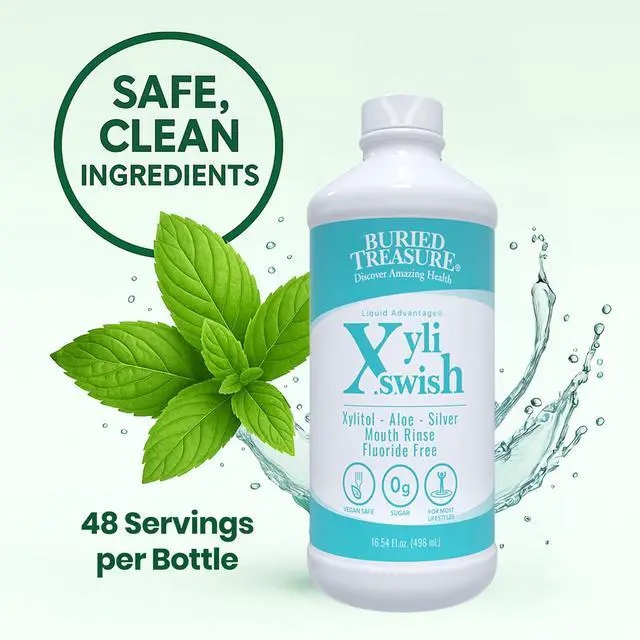Alt view image 7 of 7 - Xyli Swish - All Natural Formulated Nano Silver, Xylitol & Aloe Mouthwash - Alcohol and Fluoride Free - Oral Rinse to Fight Bad Breath & Dry Mouth - Peppermint Flavor - 16oz.
