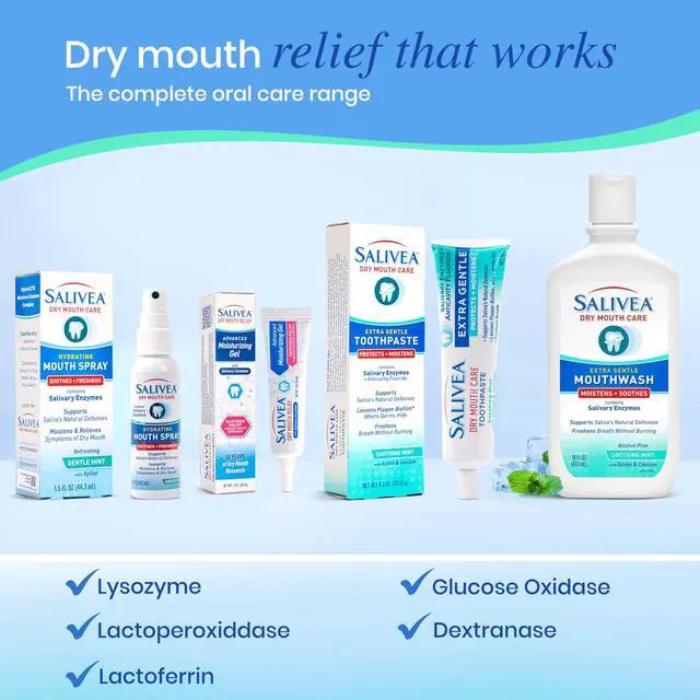 Alt view image 5 of 6 - Dry Mouth Mouthwash - Soothing Mint Mouthwash with Natural Salivary Enzymes - Gentle Mouthwash to Aid Dry Mouth Care - Breath Freshener & Dry Mouth Care - Mint Flavor (16 oz Bottle)