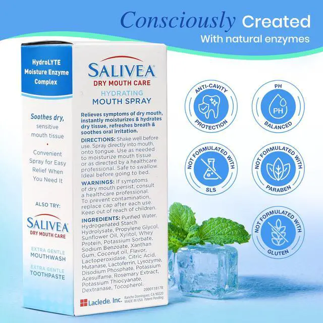 Alt view image 6 of 6 - Extra Gentle Dry Mouth Spray - Soothing Mint Mouth Spray with Natural Salivary Enzymes - 250 Pumps (2 Pack)