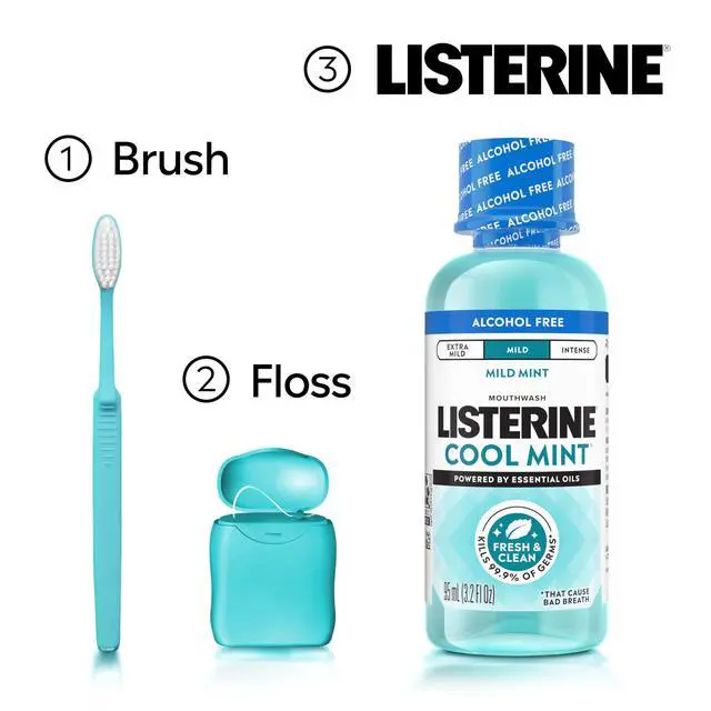 Alt view image 7 of 7 - Cool Mint Alcohol-Free Mild Mouthwash, Oral Rinse Kills 99.9% of Germs that Cause Bad Breath, Less Intense Taste, Mild Mint Flavor, 3.2 fl. oz