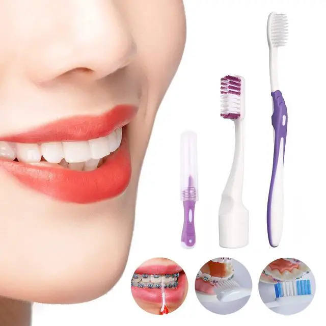 Alt view image 5 of 6 - Braces Cleaning Kit for Teeth, Portable Orthodontic Toothbrush Kit Oral Care Dental Travel Kit - Interdental Brush Dental Wax Dental Floss Toothbrush Box (Purple B)