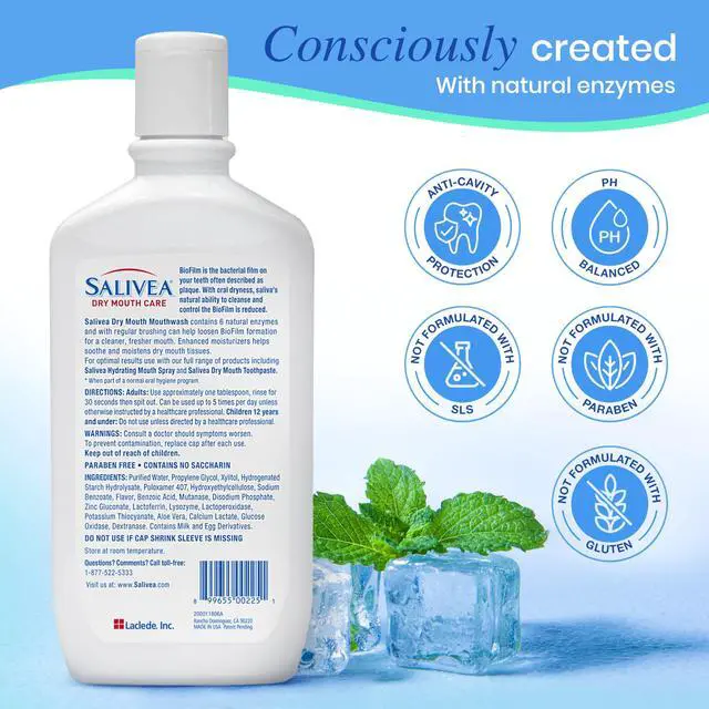 Alt view image 6 of 6 - Dry Mouth Mouthwash - Soothing Mint Mouthwash with Natural Salivary Enzymes - Gentle Mouthwash to Aid Dry Mouth Care - Breath Freshener & Dry Mouth Care - Mint Flavor (16 oz Bottle)