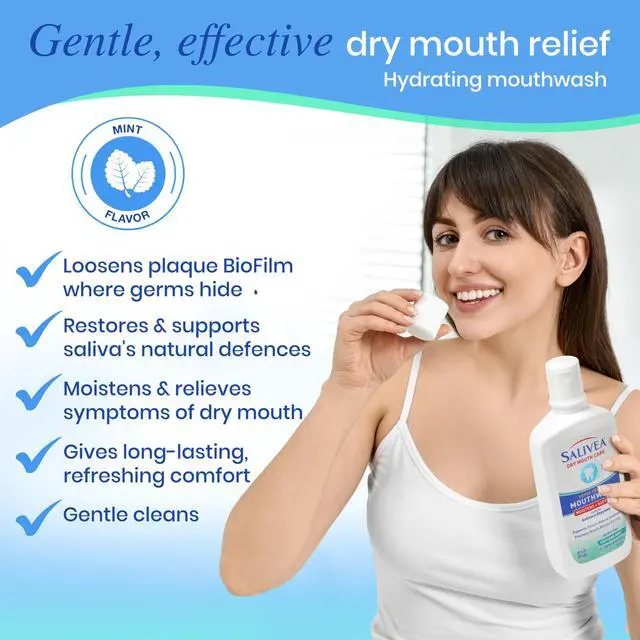 Alt view image 2 of 6 - Dry Mouth Mouthwash - Soothing Mint Mouthwash with Natural Salivary Enzymes - Gentle Mouthwash to Aid Dry Mouth Care - Breath Freshener & Dry Mouth Care - Mint Flavor (16 oz Bottle)