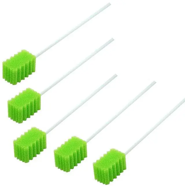 Main image of Treated Oral Swabs with Dentifrice- Flavored Dental Swabs Individually Wrapped Fruit Green Tooth Shape for Oral Cavity Cleaning Sponge Swab, Box of 100 Counts