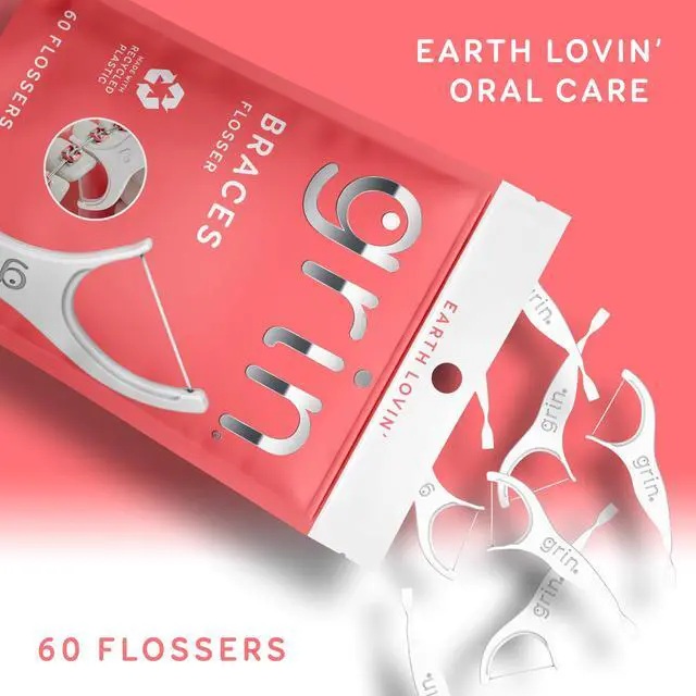 Alt view image 2 of 7 - Braces Flosser, Floss Picks Designed for Braces, 60 Count, Dental Flossers, Recycled Plastic, Ortho Approved, Premium Thin Floss, Includes Handy Wax Scraper and Pick