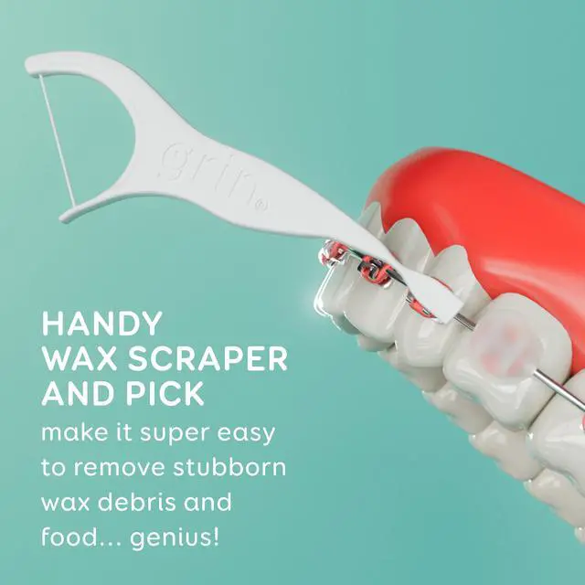 Alt view image 5 of 7 - Braces Flosser, Floss Picks Designed for Braces, 60 Count, Dental Flossers, Recycled Plastic, Ortho Approved, Premium Thin Floss, Includes Handy Wax Scraper and Pick