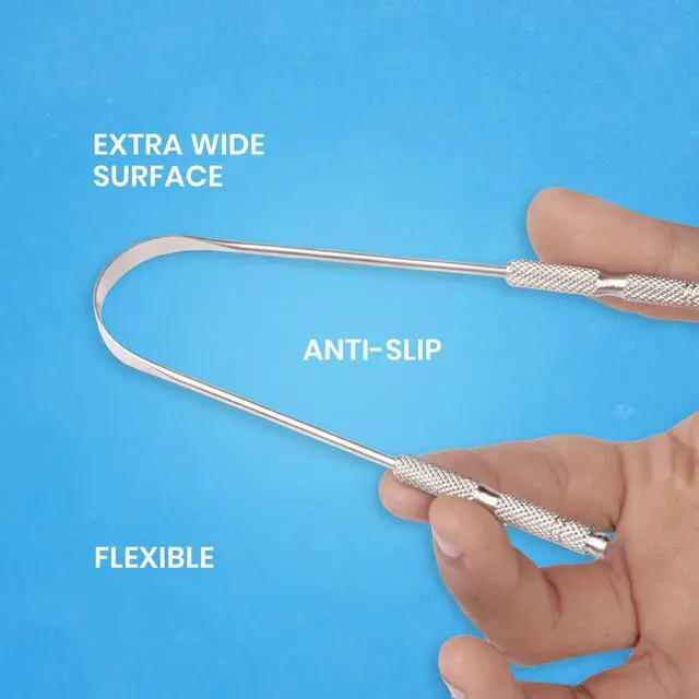Alt view image 5 of 7 - Tongue Scraper for Adults by (2Pcs Oral Care Pack) Stainless Steel Tongue Cleaners Reduce Bad Breath 100% Metal Tough Scrapers Men and Women Hygiene Product