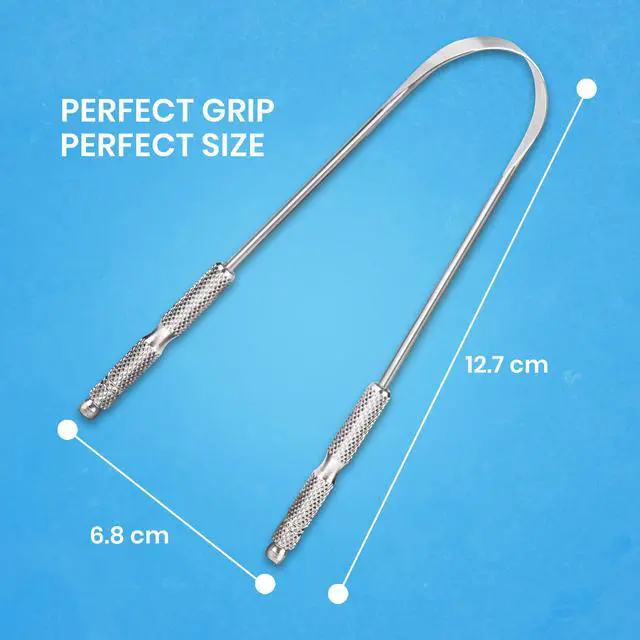 Alt view image 7 of 7 - Tongue Scraper for Adults by (2Pcs Oral Care Pack) Stainless Steel Tongue Cleaners Reduce Bad Breath 100% Metal Tough Scrapers Men and Women Hygiene Product
