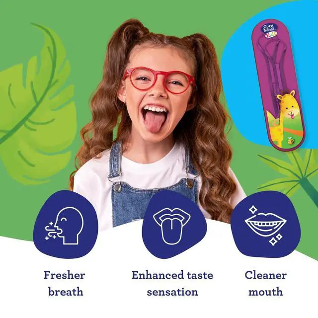 Alt view image 4 of 7 - Kids Tongue Scraper (2-Pack) with Travel Case, Stainless Steel, Aids in Fresh Breath - Travel-Friendly Tongue Cleaner (Green/Pink/Orange)
