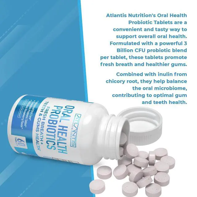 Alt view image 3 of 7 - Oral Probiotics Chewable Tablet - Dental Probiotic for Gum Care & Teeth Care - Bad Breath Treatment for Adults - 3 Billion CFU Probiotic Blend/Tablet - Strawberry Flavor- 60 Tablets