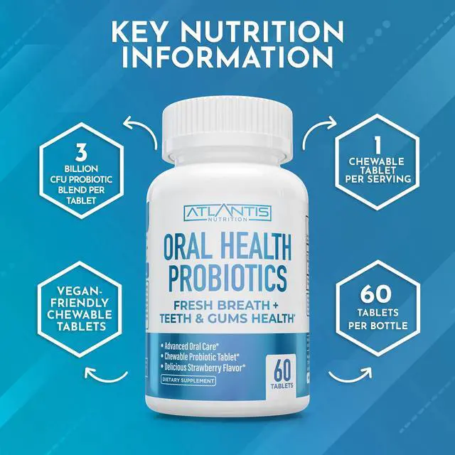 Alt view image 4 of 7 - Oral Probiotics Chewable Tablet - Dental Probiotic for Gum Care & Teeth Care - Bad Breath Treatment for Adults - 3 Billion CFU Probiotic Blend/Tablet - Strawberry Flavor- 60 Tablets
