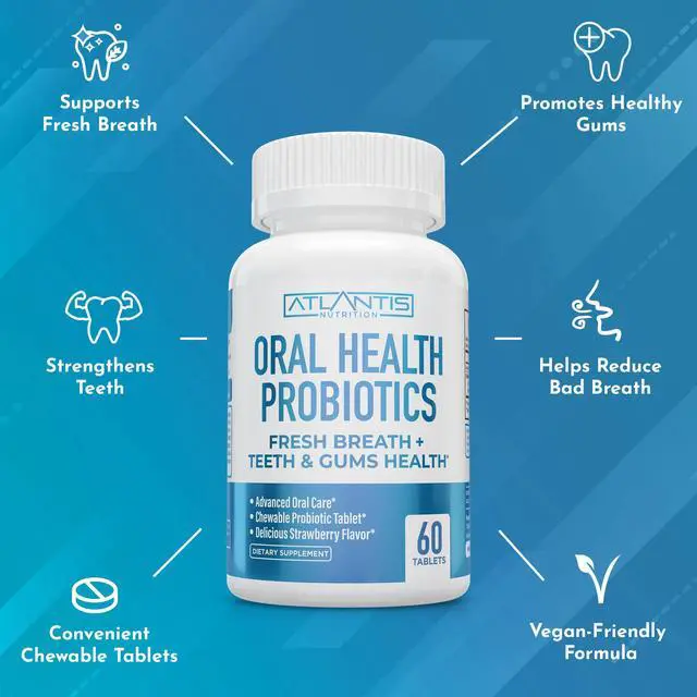 Alt view image 5 of 7 - Oral Probiotics Chewable Tablet - Dental Probiotic for Gum Care & Teeth Care - Bad Breath Treatment for Adults - 3 Billion CFU Probiotic Blend/Tablet - Strawberry Flavor- 60 Tablets