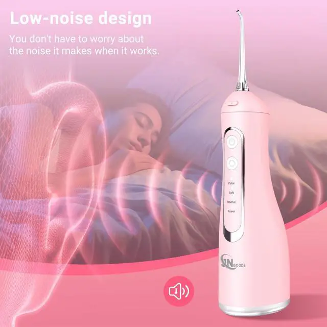 Alt view image 7 of 7 - Cordless Water Dental Flosser Oral irrigator,JNGOODS 300ml Rechargeable Water flosser for Teeth IPX7 Waterproof 4 Modes Portable Oral Irrigator with 4 Jet Tips, Travel Home use (Pink)