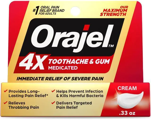 Main image of 4X for Toothache & Gum Pain: Severe Cream Tube 0.33oz- From Oral Pain Relief Brand