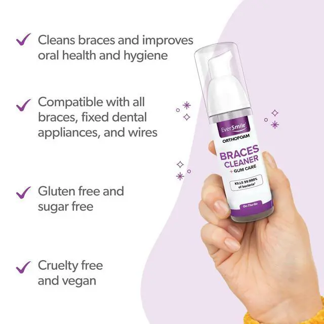 Alt view image 3 of 7 - OrthoFoam Braces Cleaner Brushable Foam Whitens Teeth, Eliminates Bacteria, Fights Plaque and Bad Breath Cleans Under Metal, Ceramic, Clear Brackets and Wires 50ml