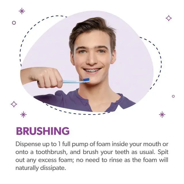 Alt view image 5 of 7 - OrthoFoam Braces Cleaner Brushable Foam Whitens Teeth, Eliminates Bacteria, Fights Plaque and Bad Breath Cleans Under Metal, Ceramic, Clear Brackets and Wires 50ml