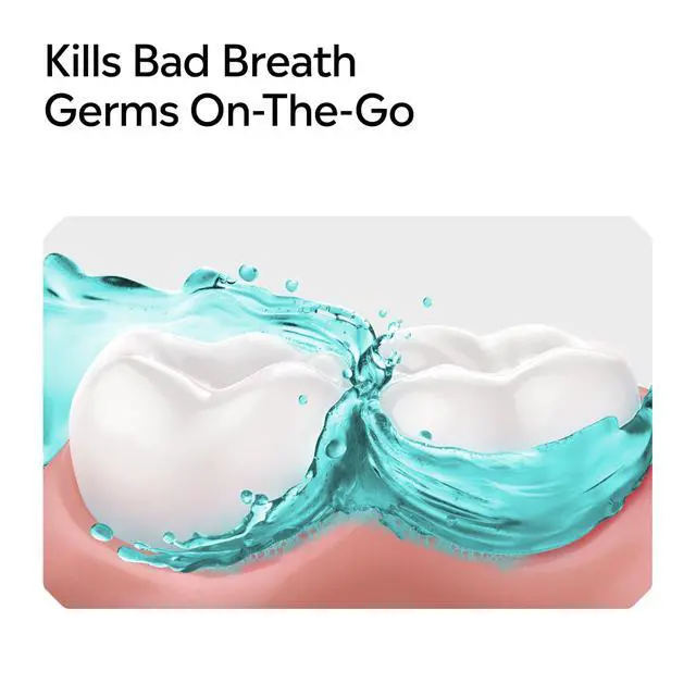 Alt view image 6 of 7 - On-The-Go Cool Mint Alcohol Free Mouthwash Packets, Oral Rinse in Individual Packets Kills Bad Breath Germs, Less Intense Taste, Cool Mint Flavor, Mini Travel Size, 0.33 fl oz. Pack of 5