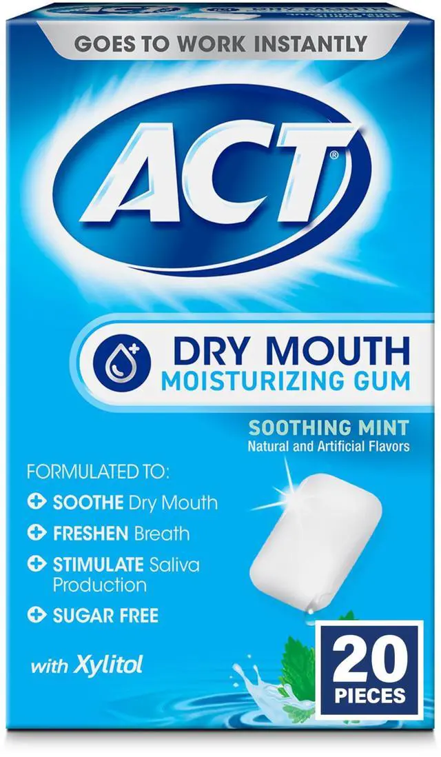 Main image of Dry Mouth Moisturizing Gum, 20 Pieces, With Xylitol, Sugar Free Soothing Mint