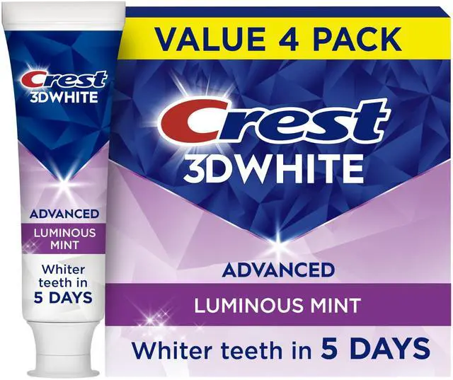 Main image of 3D White Advanced, Teeth Whitening Toothpaste for Adults, 3.7 oz, 4 Pack, Cavity Protection Fluoride Toothpaste, Strengthens Enamel, Travel Size Toiletries