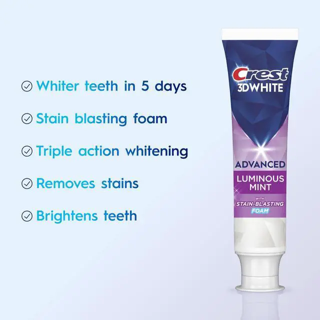 Alt view image 2 of 7 - 3D White Advanced, Teeth Whitening Toothpaste for Adults, 3.7 oz, 4 Pack, Cavity Protection Fluoride Toothpaste, Strengthens Enamel, Travel Size Toiletries
