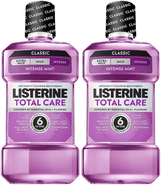 Main image of Mouthwash Total Care Anti Cavity Treatment for Adults Kills 99.9% of Bad Breath Germs in Intense Mint Antibacterial Fluoride Mouthwash, 2 pack of 33.8 fl oz