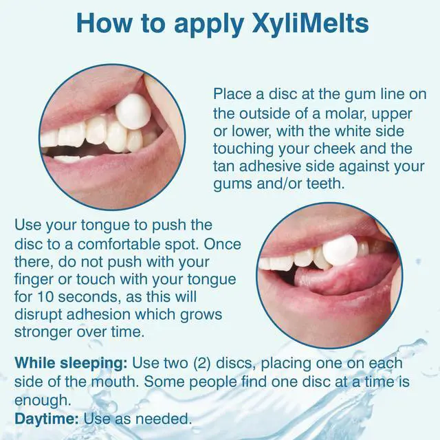 Alt view image 2 of 7 - XyliMelts for Dry Mouth Night Time or Day - Moisturizing Dry Mouth Adhering Discs, Sugar Free with Xylitol, 100 Count, Slightly Sweet Flavor, 8-Hour Relief