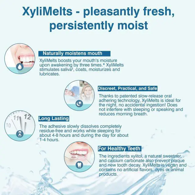 Alt view image 5 of 7 - XyliMelts for Dry Mouth Night Time or Day - Moisturizing Dry Mouth Adhering Discs, Sugar Free with Xylitol, 100 Count, Slightly Sweet Flavor, 8-Hour Relief
