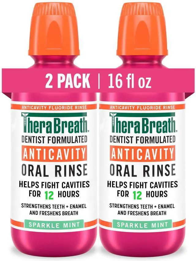 Main image of Anticavity Fluoride Oral Rinse Mouthwash, Fights Cavities, Strengthens Enamel and Freshens Breath, Dentist-Formulated, Alcohol-Free, Sparkle Mint Flavor, 16 fl oz, Pack of 2