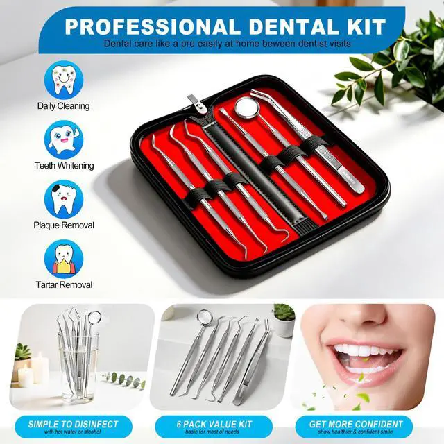 Alt view image 6 of 7 - Dental Tools, Dental Pick Teeth Cleaning Tools Hygiene Kit, Plaque Remover for Teeth, Professional Stainless Steel Tooth Scraper Plaque Tartar Cleaner - with Case