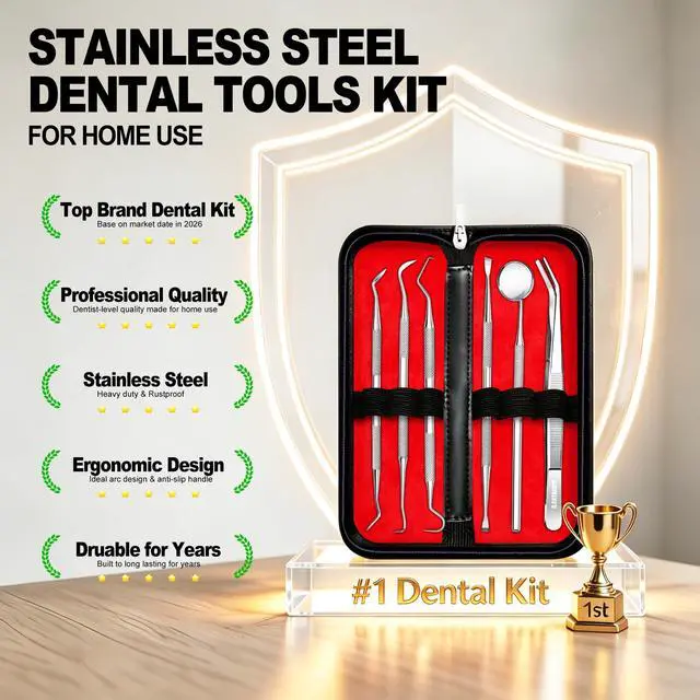 Alt view image 7 of 7 - Dental Tools, Dental Pick Teeth Cleaning Tools Hygiene Kit, Plaque Remover for Teeth, Professional Stainless Steel Tooth Scraper Plaque Tartar Cleaner - with Case