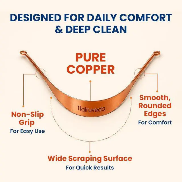 Alt view image 3 of 7 - Copper Tongue Scraper - Metal Oral Hygiene Tool for Adults & Kids, Reusable Tongue Scraper & Cleaner, Fresher Breath & Debris Removal, Travel-Friendly, USA-Based Seller - 4 PACK