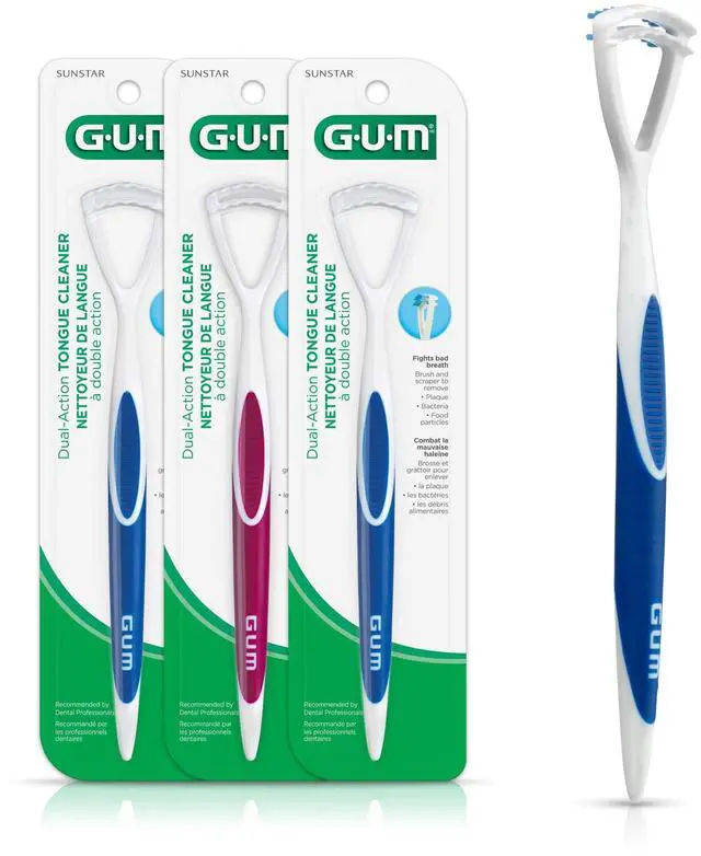 Main image of Tongue Cleaner, Dual-Action Soft-Bristled Tongue Brush with Tongue Scraper for Better Oral Hygiene & Bad Breath Control, Pack of 3