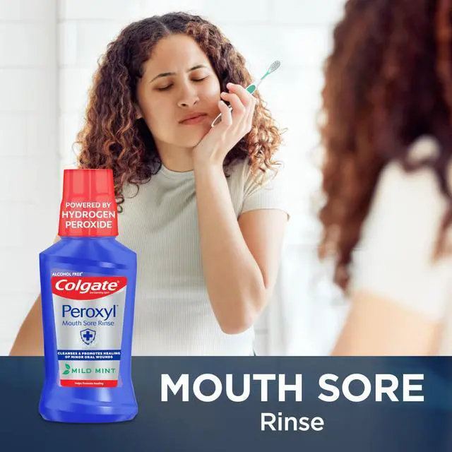 Alt view image 2 of 7 - Peroxyl Alcohol Free Mouthwash with 1.5% Hydrogen Peroxide, Mouth Sore Rinse for Canker Sores, Oral Irritations, and Burns, Mild Mint, 16.9 fl oz Bottle
