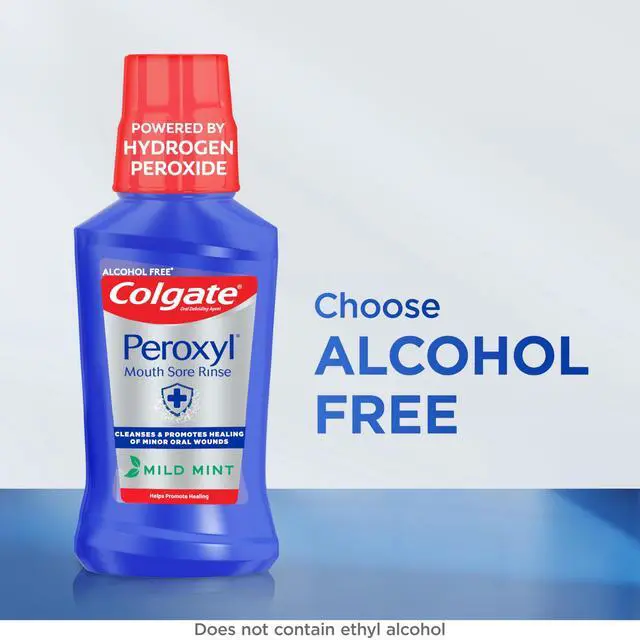 Alt view image 4 of 7 - Peroxyl Alcohol Free Mouthwash with 1.5% Hydrogen Peroxide, Mouth Sore Rinse for Canker Sores, Oral Irritations, and Burns, Mild Mint, 16.9 fl oz Bottle