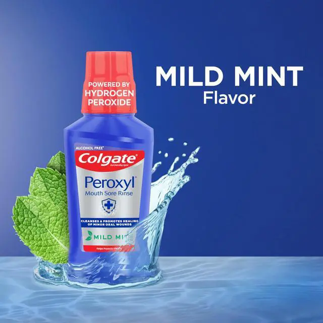 Alt view image 6 of 7 - Peroxyl Alcohol Free Mouthwash with 1.5% Hydrogen Peroxide, Mouth Sore Rinse for Canker Sores, Oral Irritations, and Burns, Mild Mint, 16.9 fl oz Bottle