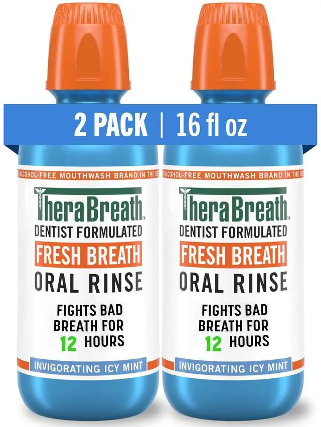 Main image of Fresh Breath Mouthwash, Icy Mint Flavor, Alcohol-Free, 16 Fl Oz (Pack of 2)