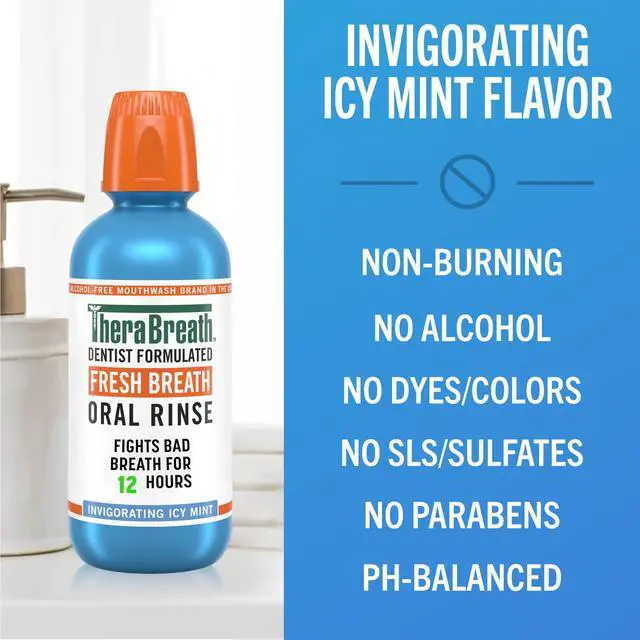Alt view image 6 of 7 - Fresh Breath Mouthwash, Icy Mint Flavor, Alcohol-Free, 16 Fl Oz (Pack of 2)