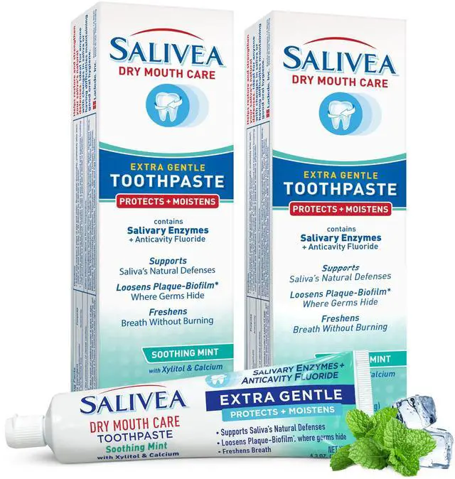Main image of Dry Mouth Toothpaste (2 Pack) 4.3 oz Each, Anticavity Fluoride, Natural Salivary Enzymes, Xylitol & Calcium, SLS-Free, Moisturizing Dry Mouth Care, Soothing Mint