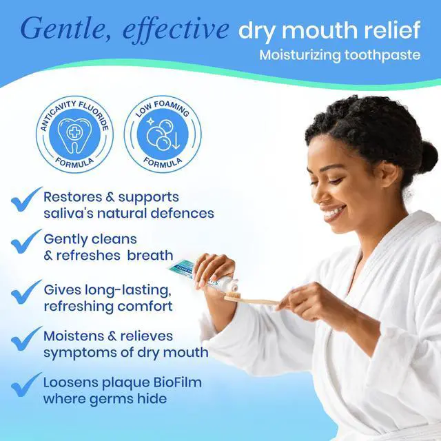 Alt view image 2 of 6 - Dry Mouth Toothpaste (2 Pack) 4.3 oz Each, Anticavity Fluoride, Natural Salivary Enzymes, Xylitol & Calcium, SLS-Free, Moisturizing Dry Mouth Care, Soothing Mint