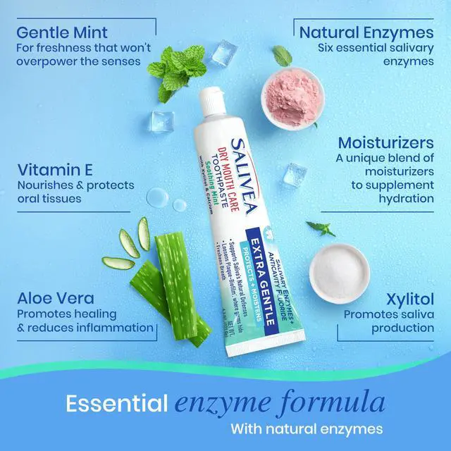 Alt view image 4 of 6 - Dry Mouth Toothpaste (2 Pack) 4.3 oz Each, Anticavity Fluoride, Natural Salivary Enzymes, Xylitol & Calcium, SLS-Free, Moisturizing Dry Mouth Care, Soothing Mint