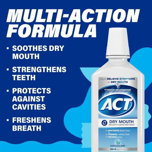 Alt view image 4 of 7 - Dry Mouth Anticavity Zero Alcohol Fluoride Mouthwash, Soothing Mint, 33.8 fl. oz.